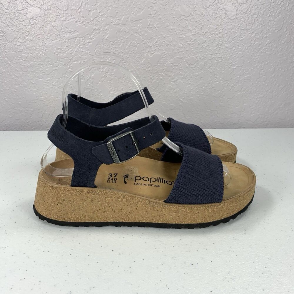 Papillio Birkenstock Glenda Platform Sandals Womens 6 Midnight Blue Buckle